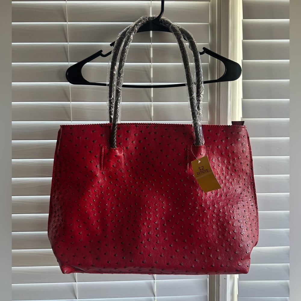 Red Ostrich-Embossed  Vegan Leather Tote Bag! ❤️ Best Offer Accepted!